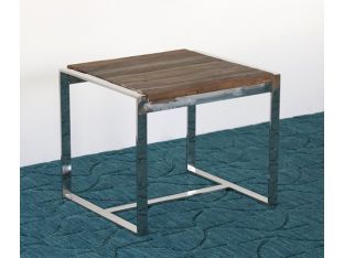 Reclaimed Wood and Stainless Steel End Table