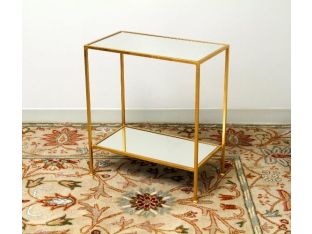 2-Tier Gold Leaf End Table With Mirrored Top