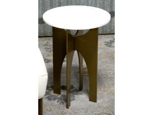 Bronze End Table With Reversible Base and Marble Top