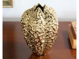 Tall Hammered Gold Pinched Vase - Cleared Decor