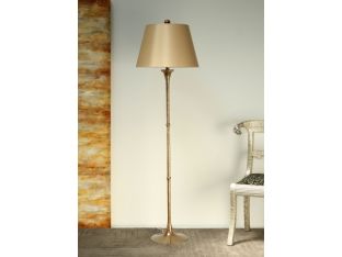 Vintage Brass Floor Lamp with Gold Silk Shade