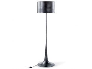 Black Iron Floor Lamp w/Tapered Base & Metal Shade