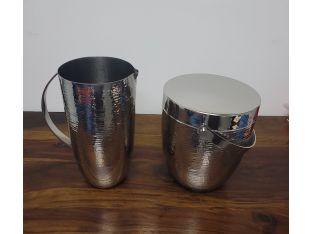 Silver Hammered Ice Bucket And Pitcher Set