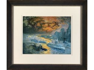 New York Harbor Watercolor II 36W x 32H