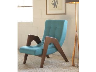 Tufted Aqua Lounge Chair with Walnut Frame