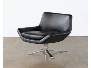 Vintage  Black Leather Lounge Chair on Splayed Chrome Base
