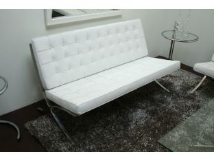 White Leather Barcelona Style Loveseat