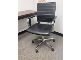 Eames Style Mid Back Black Desk Chair W/Padded Arms