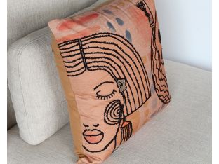 Terracotta And Multi Abstract Face Pillow