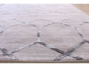 8' x 11' Taupe and Steel Gray Hand-tufted Wool/Silk Grid Rug