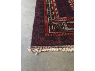 2'7" X 6' Navy & Red Afghan Rug With Design