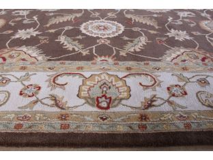 10' x 14' Traditional Indian Cocoa Brown and Dark Ivory Hand-tufted Wool Rug