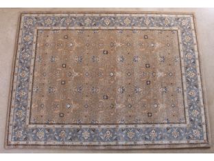 9' x 12' Traditional Indian Tan and Blue Hand-tufted Wool Rug