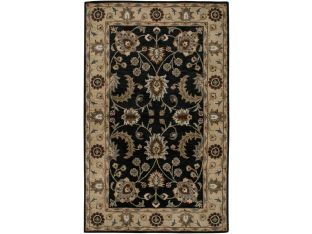 8' x 10' Ink Blue and Beige Traditional Indian Rug