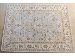 9' x 12' Traditional Indian Sky Blue and Antique White Hand-tufted Wool Rug