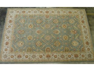 10' x 14' Traditional Indian Sea Green and Light Gold Hand-tufted Wool Rug