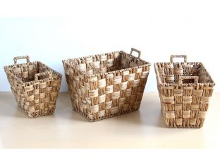 Set of 3 Square Woven Grass Laundry Baskets