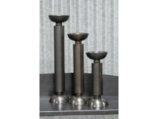 Set of 3 Ribbed Bronze Candleholders