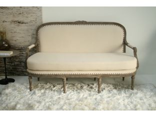 Louis Parlor Style Cream Linen Sofa with Nailhead Trim