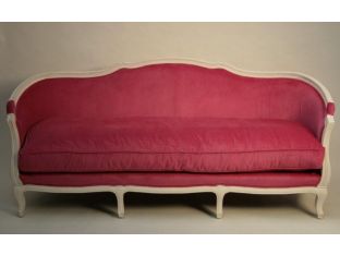 Antique White French Style Sofa with Hot Pink Velvet Upholstery