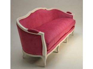 Antique White French Style Sofa with Hot Pink Velvet Upholstery