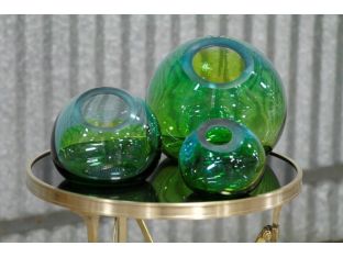 Set of 3 Aqua and Green Ball Vases