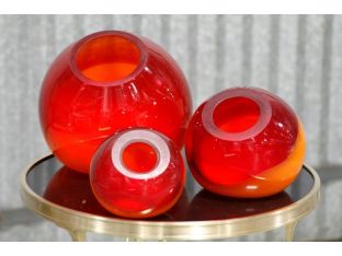 Set of 3 Red and Orange Ball Vases