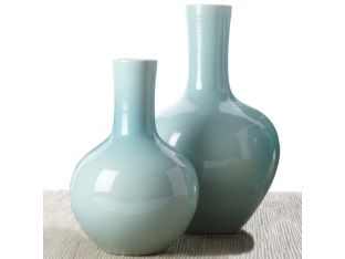 Set of 2 Aquamarine Collar Vases - Cleared Décor