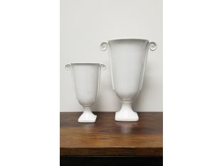 Set Of 2 Classical White Ceramic Vases