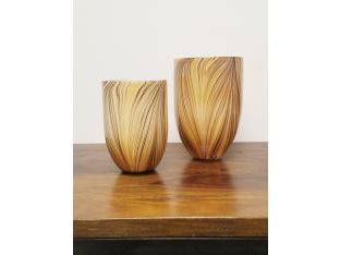 Set Of 2 Honey Hued Hand Blown Glass Vases
