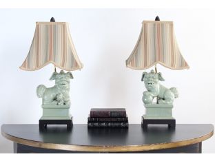 Pair of Celedon Foo Dog Table Lamps