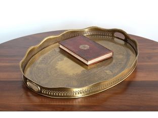 Antique Brass Oval Gallery Tray