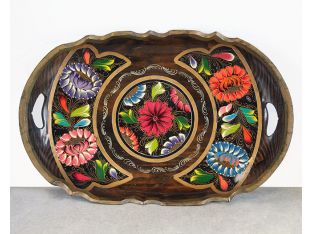 Wooden Tray With Floral Motif
