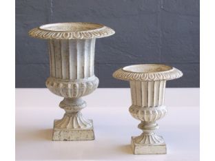 Pair of Cream and Gold Distressed Urns