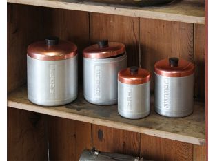 Vintage Steel Canisters With Copper Tops