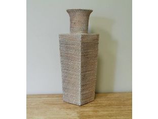Whitewashed Woven Reed Square Vase