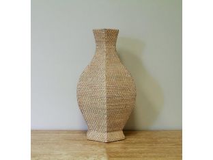 Whitewashed Woven Reed Baluster Vase
