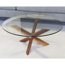 Glass Top Table With Modern Wooden Cross Base 