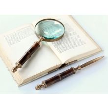 Antique Brass and Bamboo Magnifying Glass & Letter Opener Set