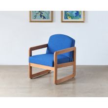 Natural Oak Lounge Chair in Blue Upholstery