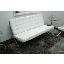 White Leather Barcelona Style Loveseat