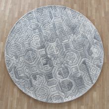 8' Round Grey Neutral Geometric Rug