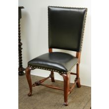 Black Leather Side Chair with Cabriole Legs